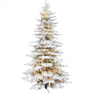 Fraser Hill Farm 12 ft. Pre-Lit Flocked Pine Valley Artificial Christmas Tree with Warm White LED... | The Home Depot