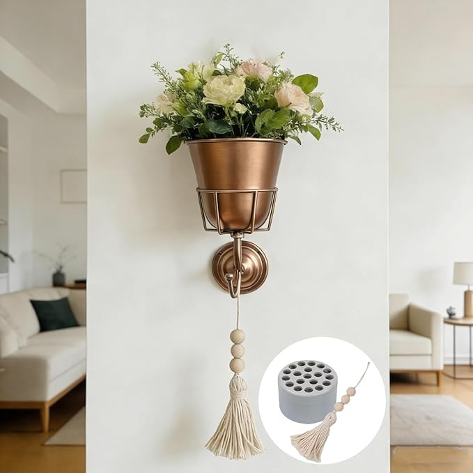 Wall Vase Metal Wall Planter with Hook, Indoor Outdoor Wall Plant Holder for Live or Artificial F... | Amazon (US)