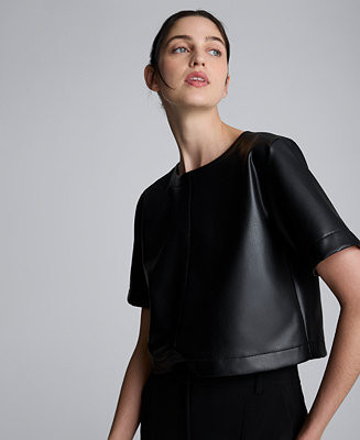 Women’s Short Sleeve Faux Leather Cropped Top | Macy's