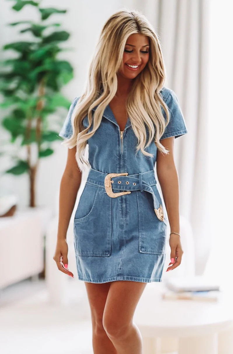 I Love Country Denim Mini Dress - Medium Wash | Hazel and Olive
