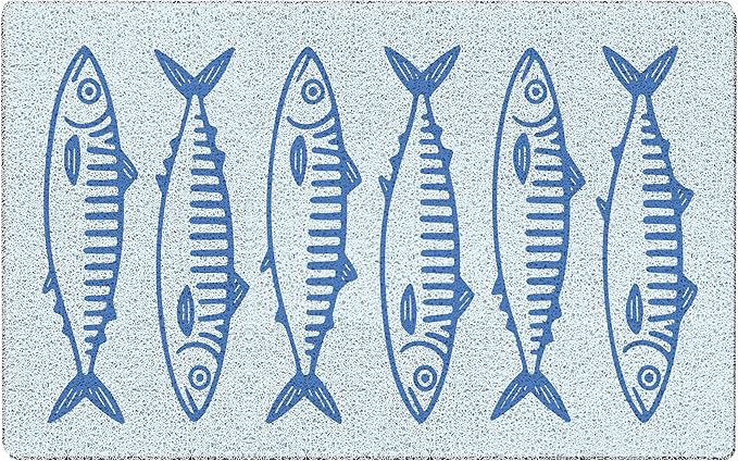 KEUSPI Blue Beach Sardines Fish Door Mat, Coastal Nautical Welcome Mats for Home Outdoor Indoor E... | Amazon (US)