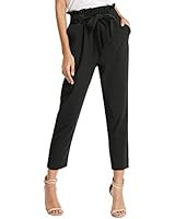 Freeprance Women's Pants Casual Trouser Paper Bag Pants Elastic Waist Slim Pockets | Amazon (US)