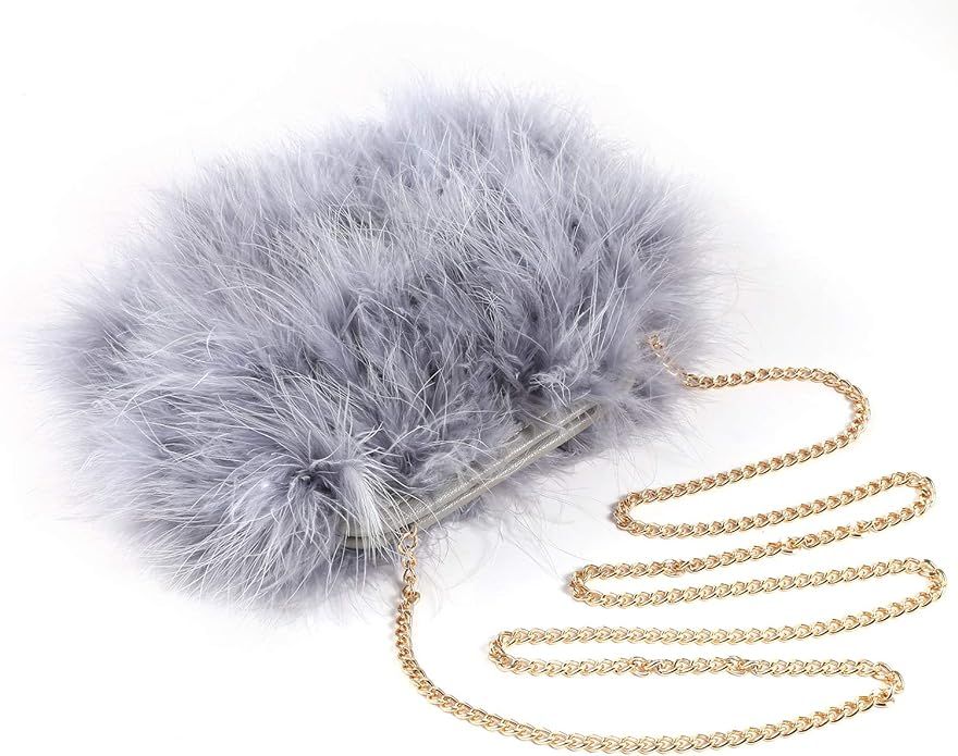 Women Marabou Feather Clutch Bag Evening Handbag with Detachable Chain Strap Wedding Cocktail Par... | Amazon (US)