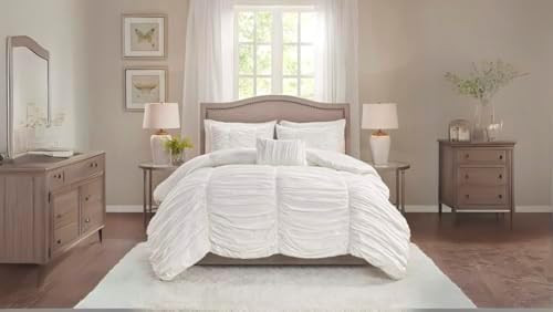 BedDecor 3 Piece Ruched Pattern Duvet Set with Zipper & Corner Ties 100% Egyptian Cotton 500 Thre... | Amazon (US)