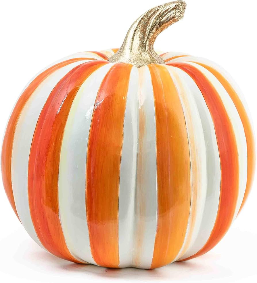 MACKENZIE-CHILDS Medium Pumpkin, Resin Halloween Home Decor, Orange-and-White Orange Stripe | Amazon (US)