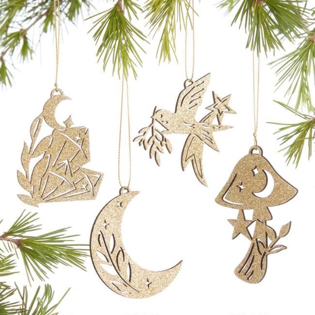 Laser Cut Wood Gilded Grove Boxed Ornaments 12 Pack | World Market