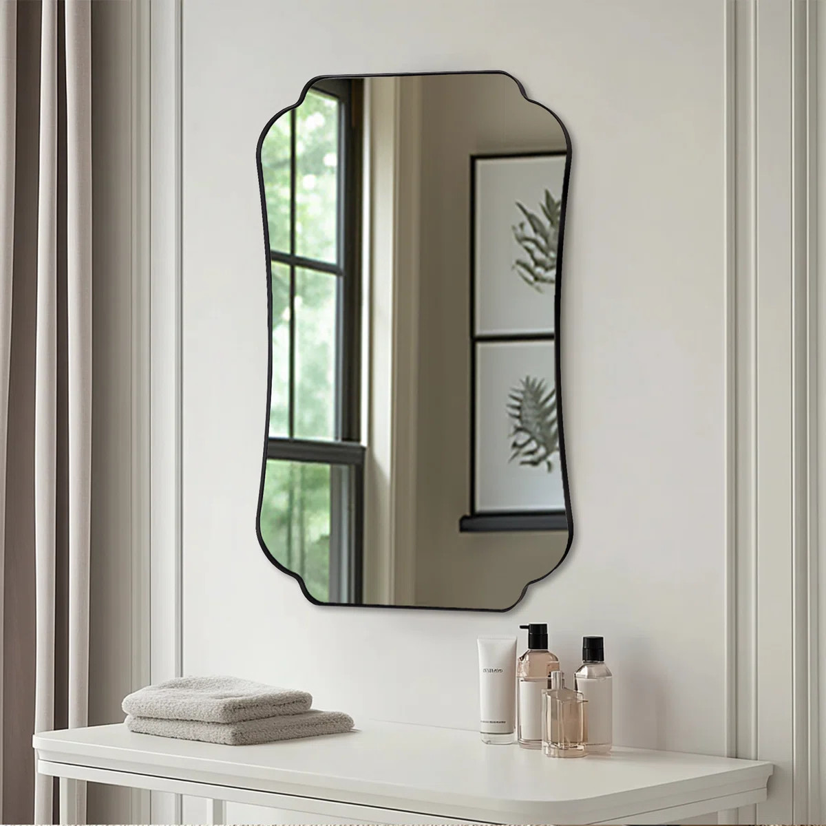 Contemporary Concave Edge Scalloped Bathroom Vanity Mirror | Stainless Steel Frame | Wayfair North America