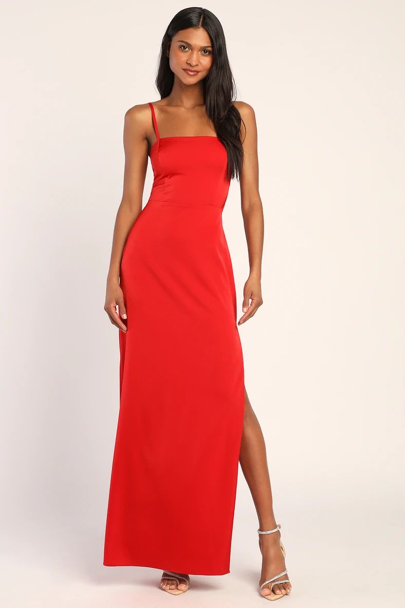 Sultry and Chic Red Satin Backless Maxi Dress | Lulus (US)