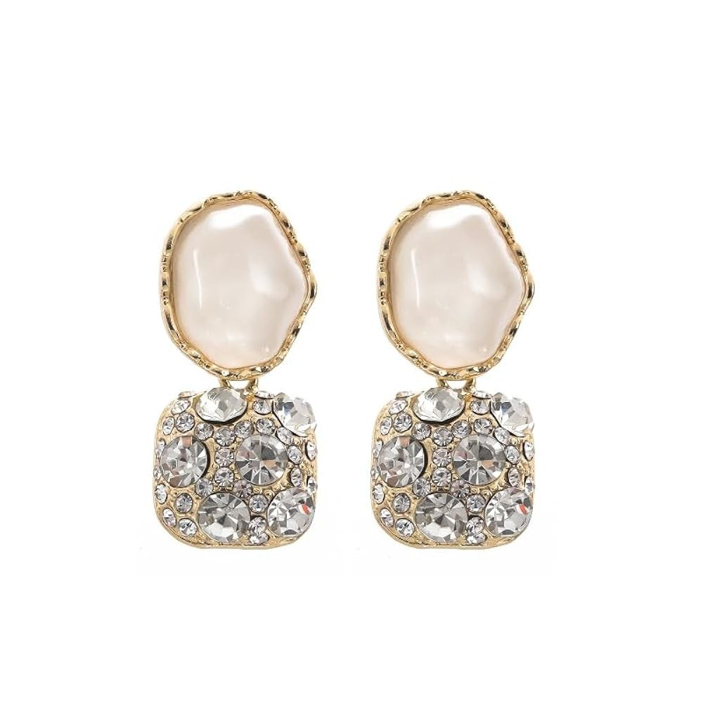 2PCS Women's Square Ear Clips Clip On Earrings Rhinestone Earrings,Non Pierced Earrings for Bride... | Amazon (US)