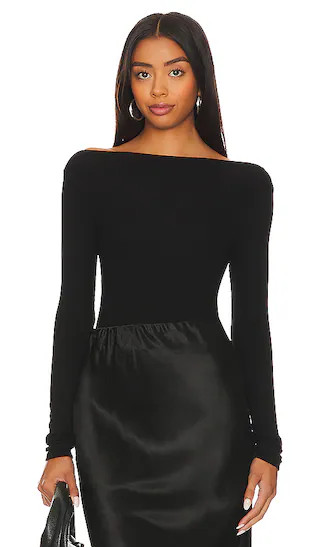 Silk Knit Boat Neck Top in Black | Revolve Clothing (Global)
