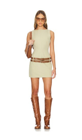 LIONESS Ethereal Buckle Mini Dress in Beige. - size XXS | Revolve Clothing (Global)