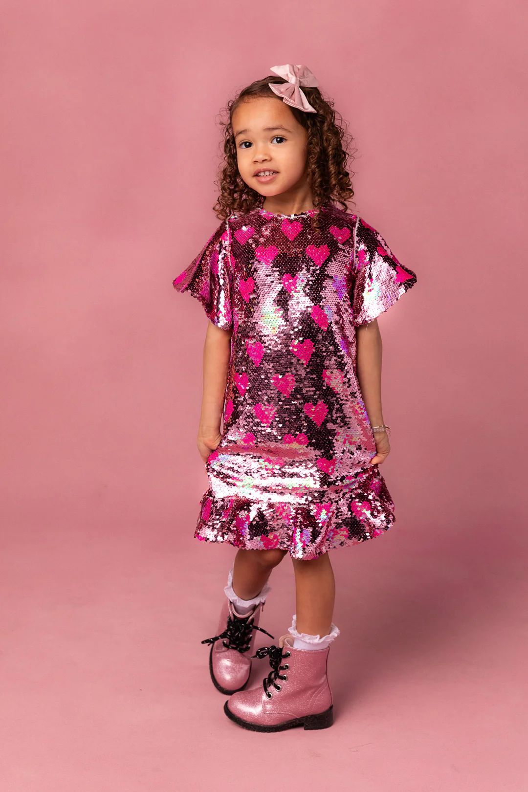 Mini Evelyn Dress in Sequin Hearts | Ivy City Co