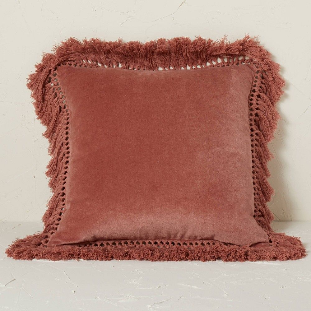 Square Velvet Fringe Decorative Throw Pillow Terracotta - Opalhouse designed with Jungalow | Target