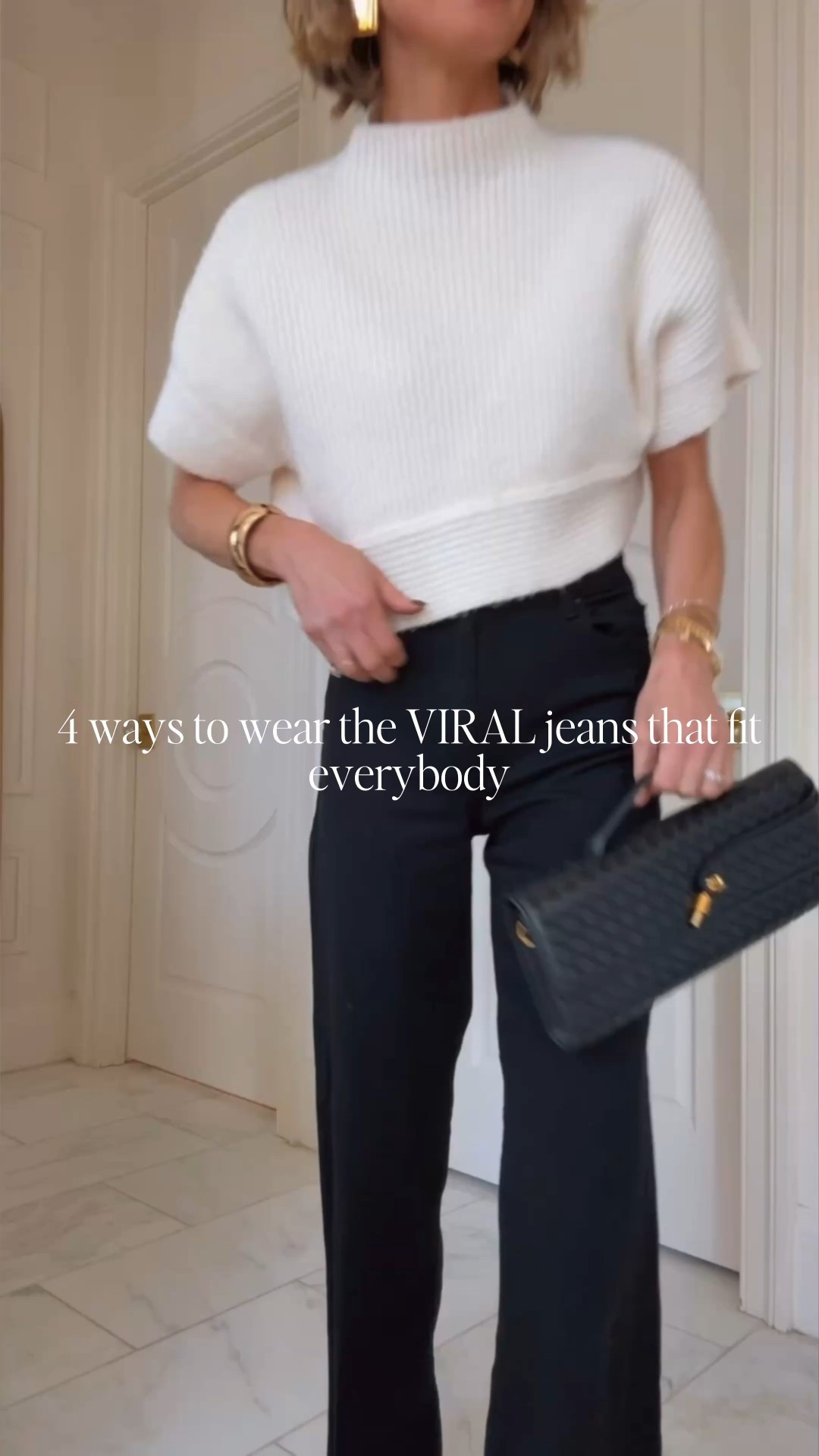 4 ways, outfits to wear the Jean that fit everyone in the black wash. These are my favorite pairs of black jeans. Comfortable, flattering and love the wide legs. I'm 5'7 wearing my true size 25 