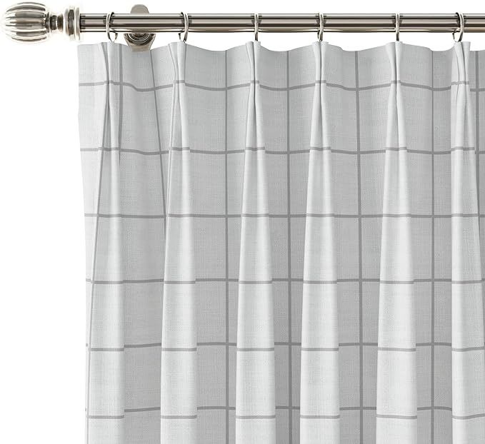TWOPAGES Stefana Silber x Pinch Pleat Window Drapery Plain Pattern White Carbon Linen Curtain Pan... | Amazon (US)