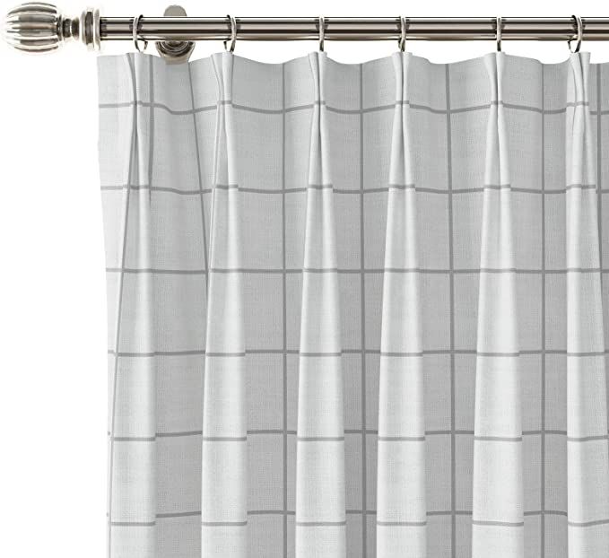 TWOPAGES Stefana Silber x Pinch Pleat Window Drapery Plain Pattern White Carbon Linen Curtain Pan... | Amazon (US)