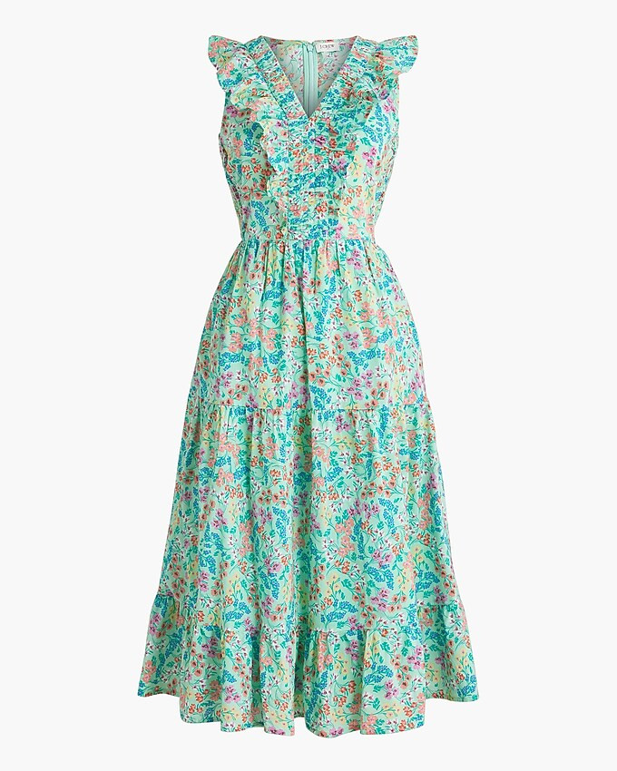 Printed V-neck smocked midi dress | J.Crew Factory
