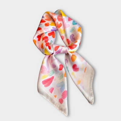 Anna-Kaci Women's Satin Heart Print Square Scarf Lightweight Soft Fashion Accessory 27.5×27.5inches, Pink | Target