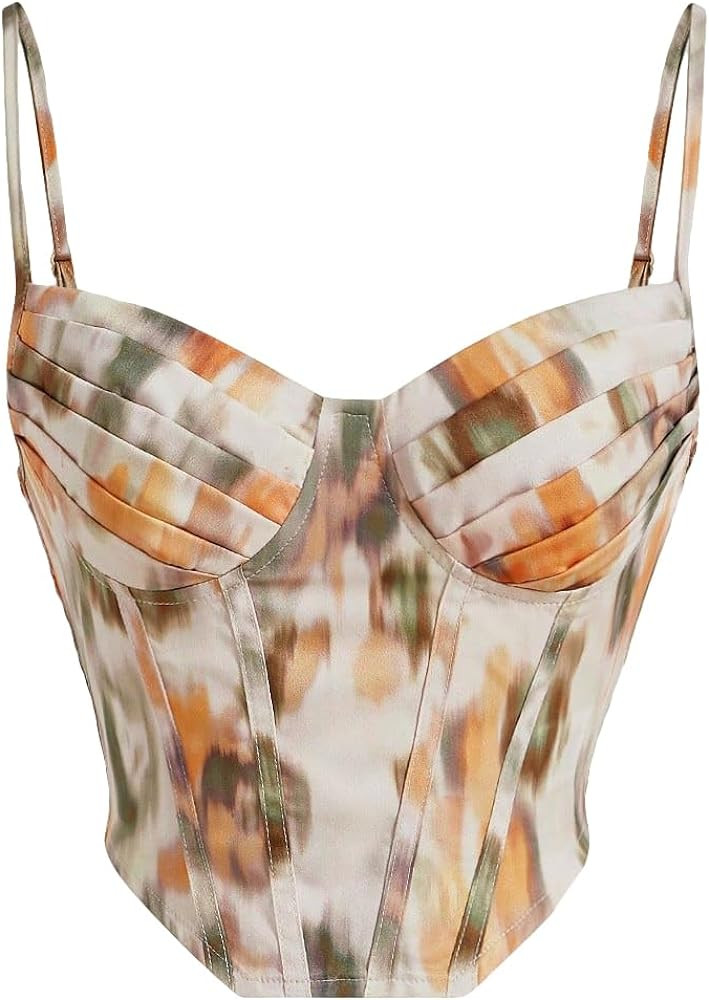 Floerns Women's Bustier Corset Top Tie Dye Spaghetti Strap Asymmetrical Crop Cami Top | Amazon (US)