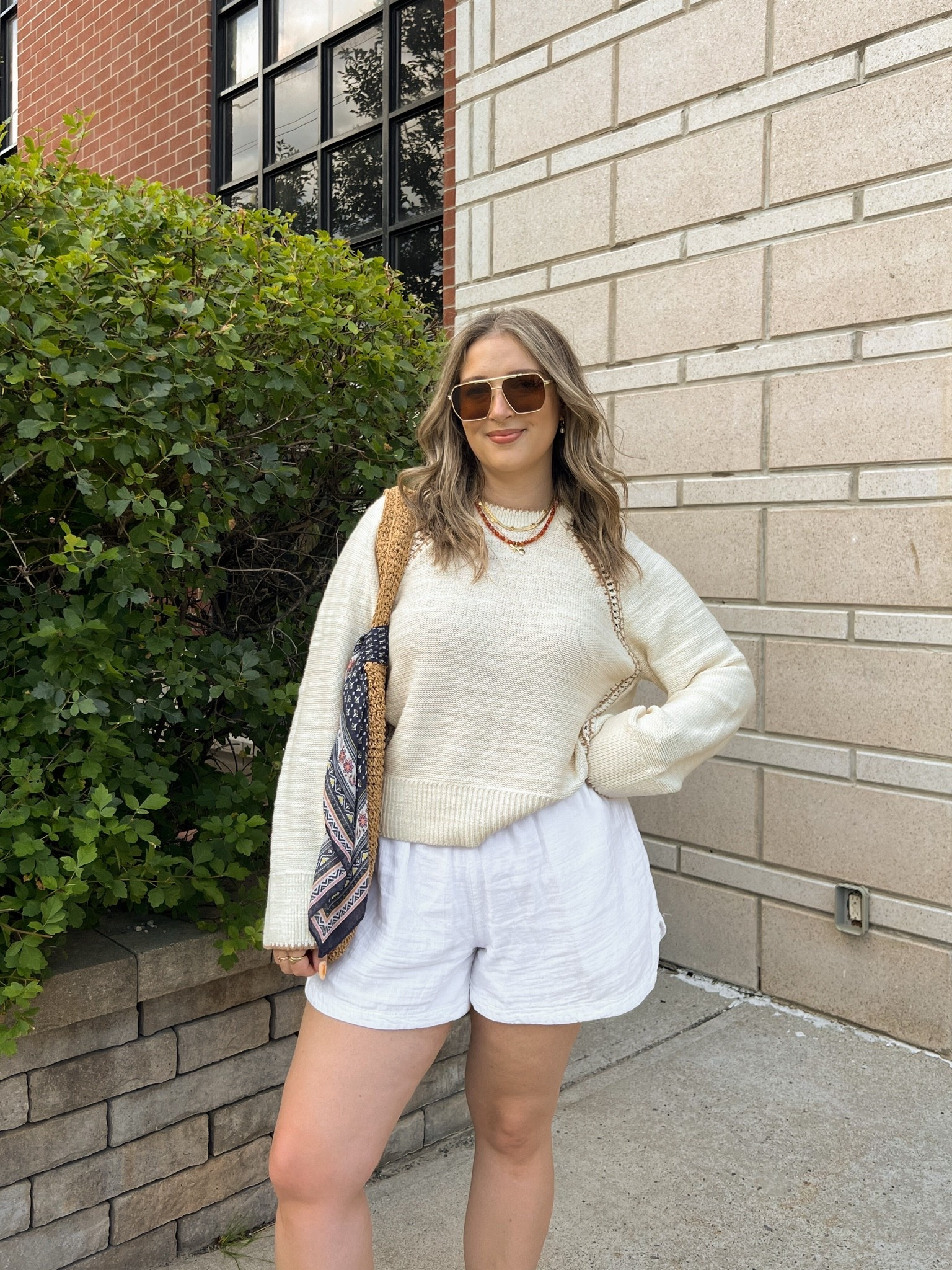 Comfy ootd! Wearing my usual size L in the sweater. White shorts are old, linked similar!

#LTKsummer #LTKsale #LTKmidsize