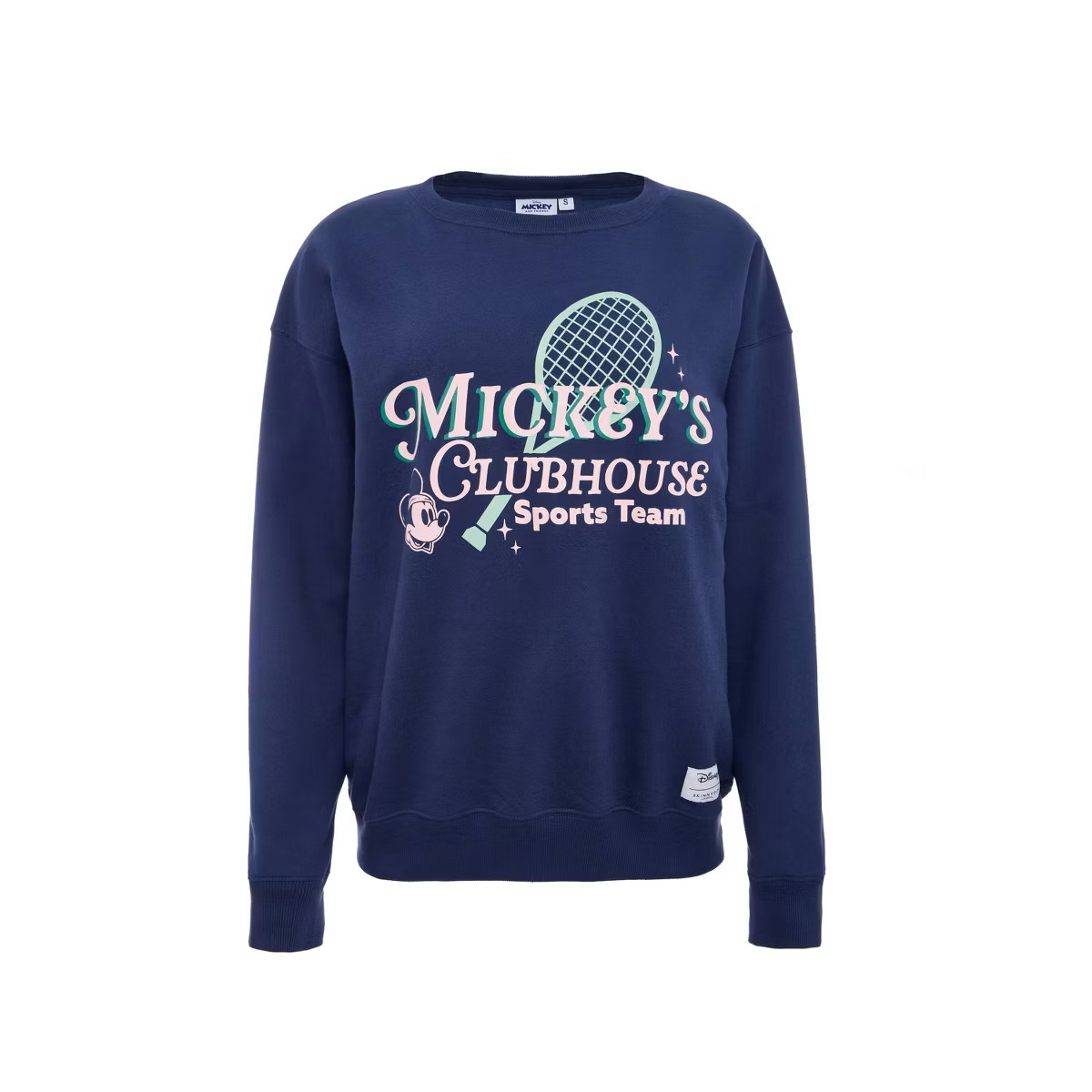 Women's Mickey's Clubhouse Pullover Crew Neck Fleece Sweatshirt - Navy Blue | Target