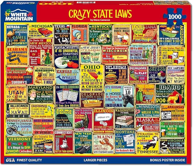 White Mountain 1000 Piece Jigsaw Puzzle Funny Rules, Crazy State Laws | Large Pieces, Gift for Ad... | Amazon (US)