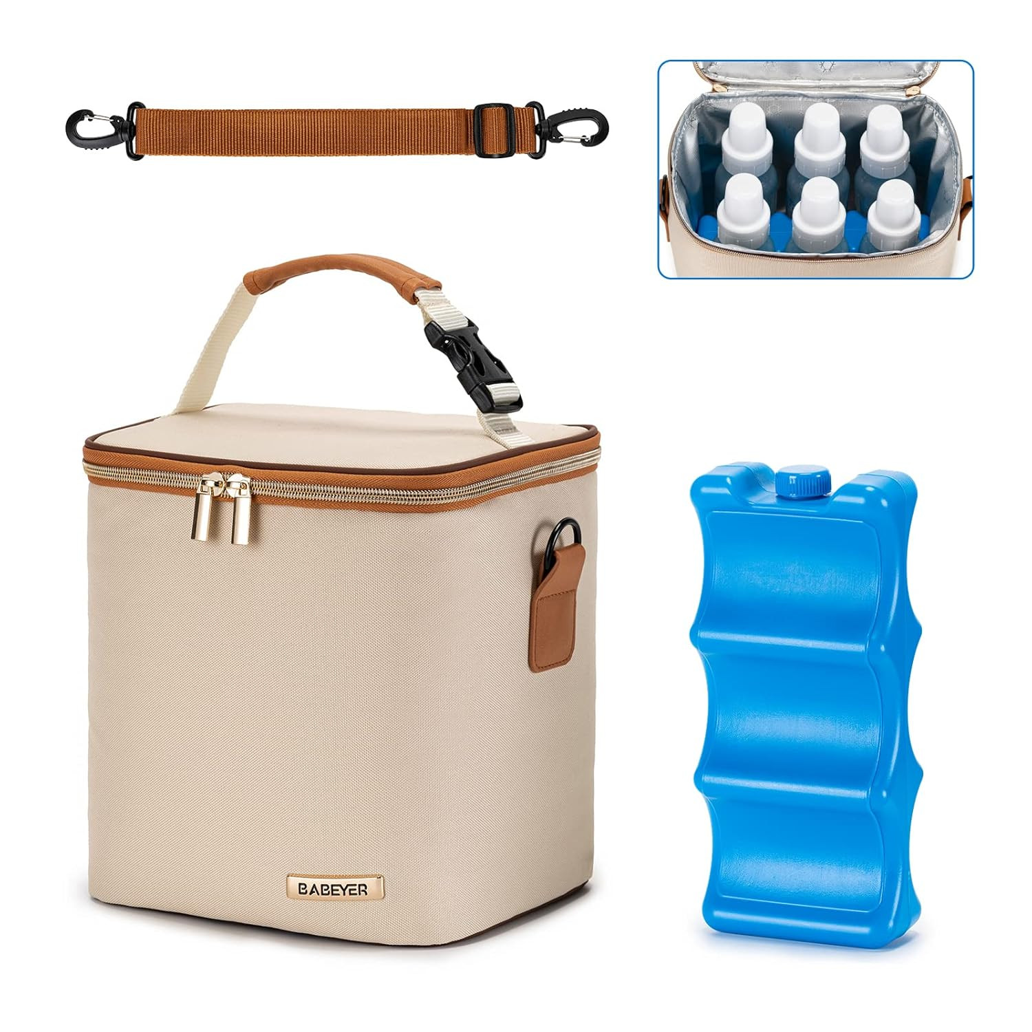 Breastmilk Cooler Bag with Ice Pack Fits 6 Baby Bottles Up to 9 Ounce, Baby Bottle Bag with Shoul... | Amazon (US)