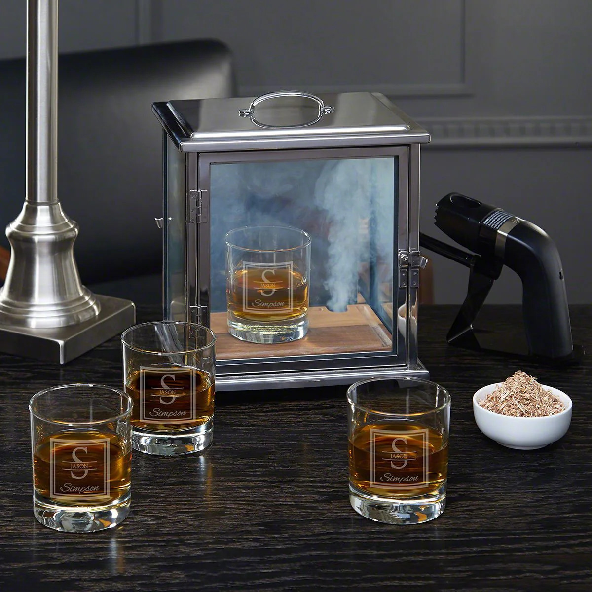 Smoke Box Kit with Custom Whiskey Glasses Whiskey Smoker Kit | HomeWetBar.com