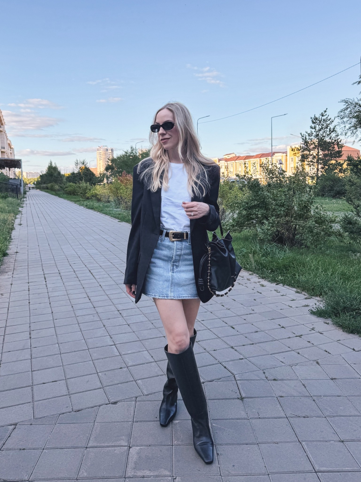 Date night outfit, transitional style, oversized blazer with denim mini skirt and tall boots

#LTKOver40 #LTKSaleAlert #LTKSeasonal