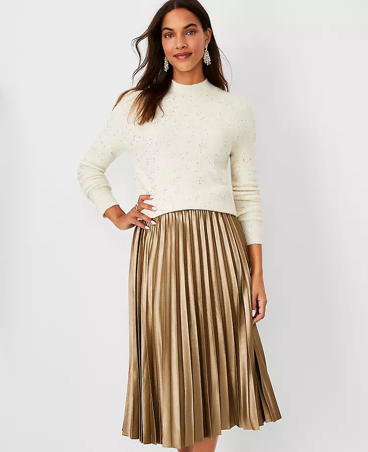 Shimmer Mock Neck Sweater | Ann Taylor (US)