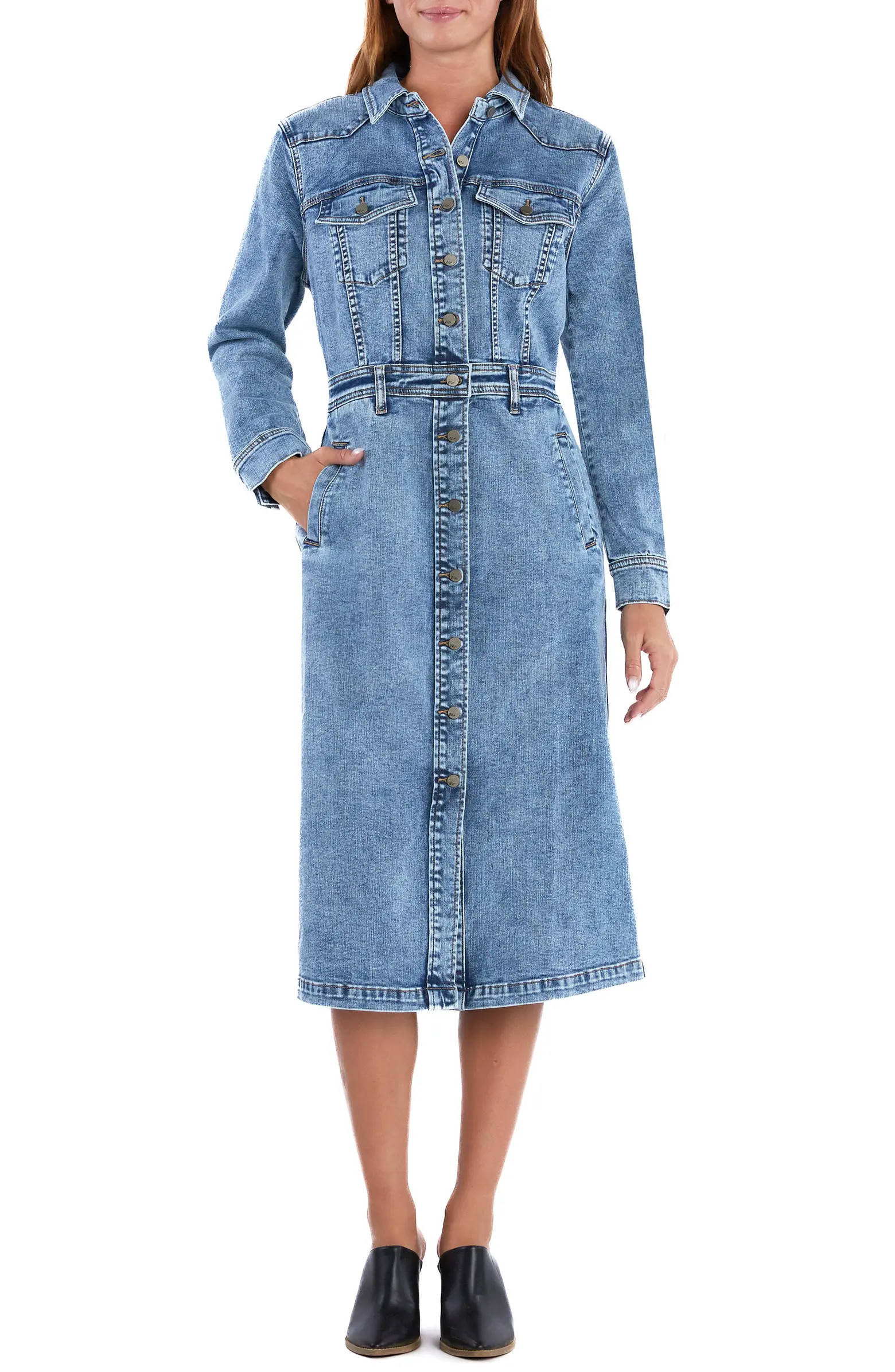 Western Long Sleeve Denim Midi Shirtdress | Nordstrom