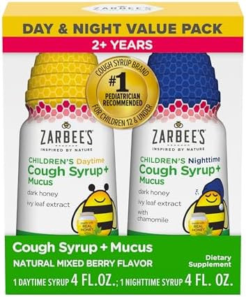 Zarbee's Children’s Honey Cough Syrup + Mucus Day & Night Value Pack, Daytime & Nighttime Toddl... | Amazon (US)