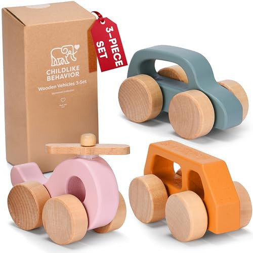 Childlike Behavior Wooden Car for Toddler - Wood Push Truck Vehicle - Montessori Inspired Wooden Rattle Teething toys - Baby Wood Cars for Kids, Boys, & Girls | Amazon (US)
