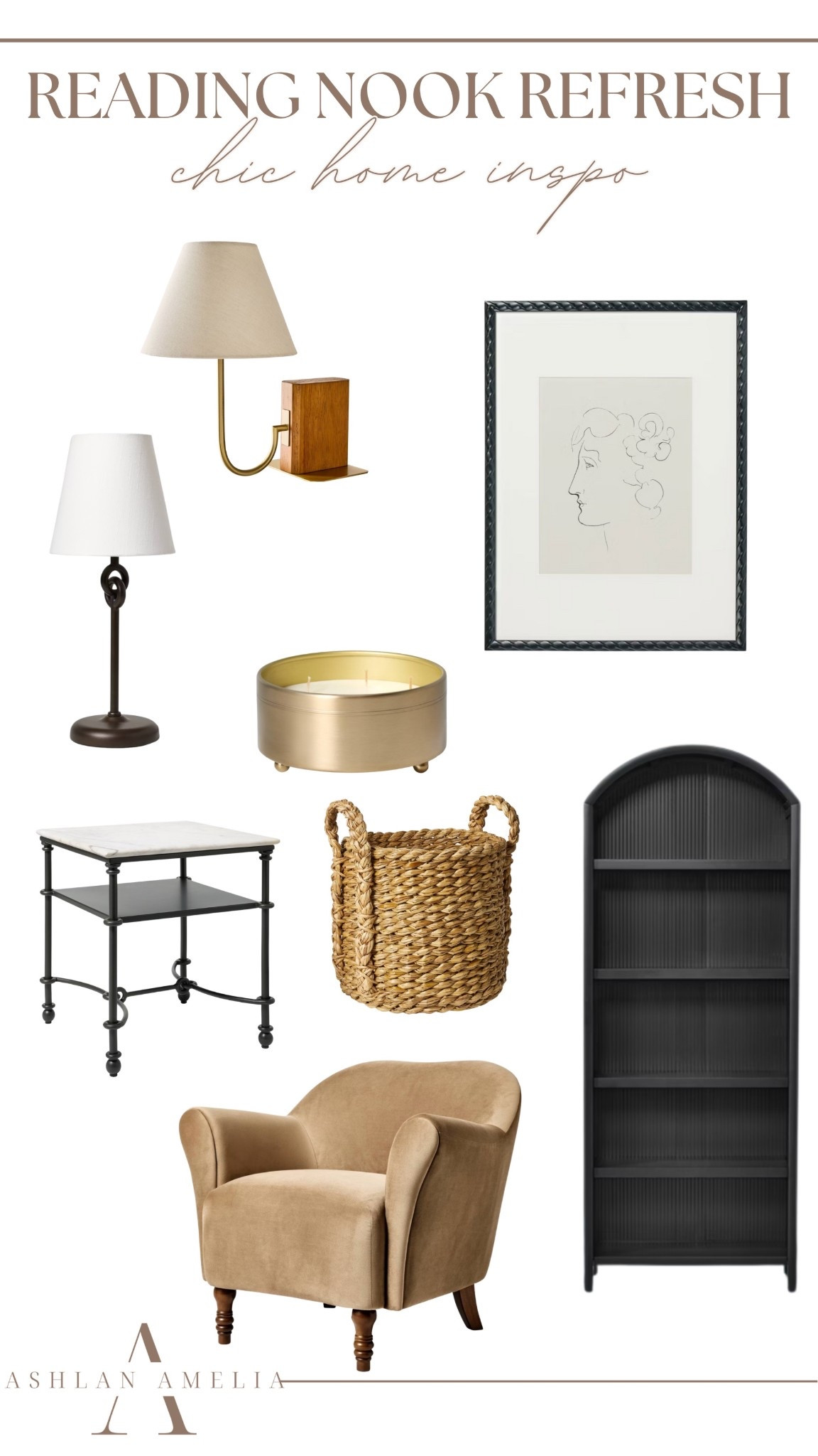 reading nook, home decor, chic decor, bookshelf, wall art, lamp, end table, basket, armchair 

#LTKFindsUnder100 #LTKSeasonal #LTKHome