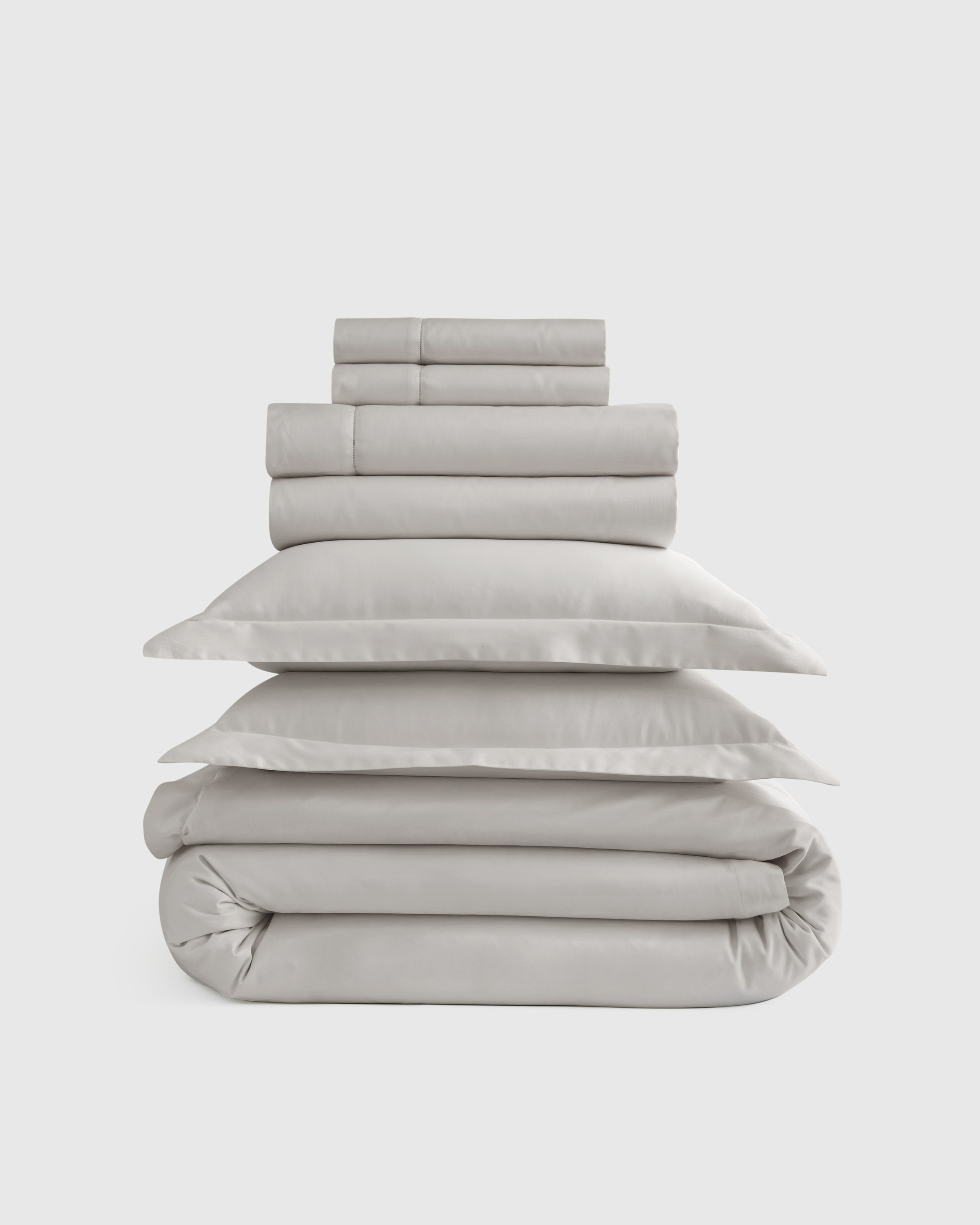 Quince | Giza Cotton Sateen Deluxe Bedding Bundle in Light Grey, Size Twin | Quince