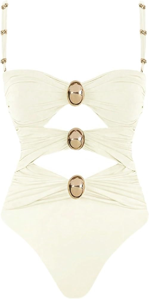 QJQ Women's One Piece Swimsuit Tummy Control Cut Out Color Block Adjustable Straps Slimming Bathi... | Amazon (US)