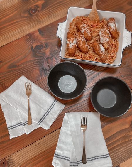 Love this baking dish and these gold forks . Lunch time 

#LTKstyletip #LTKhome #LTKsalealert