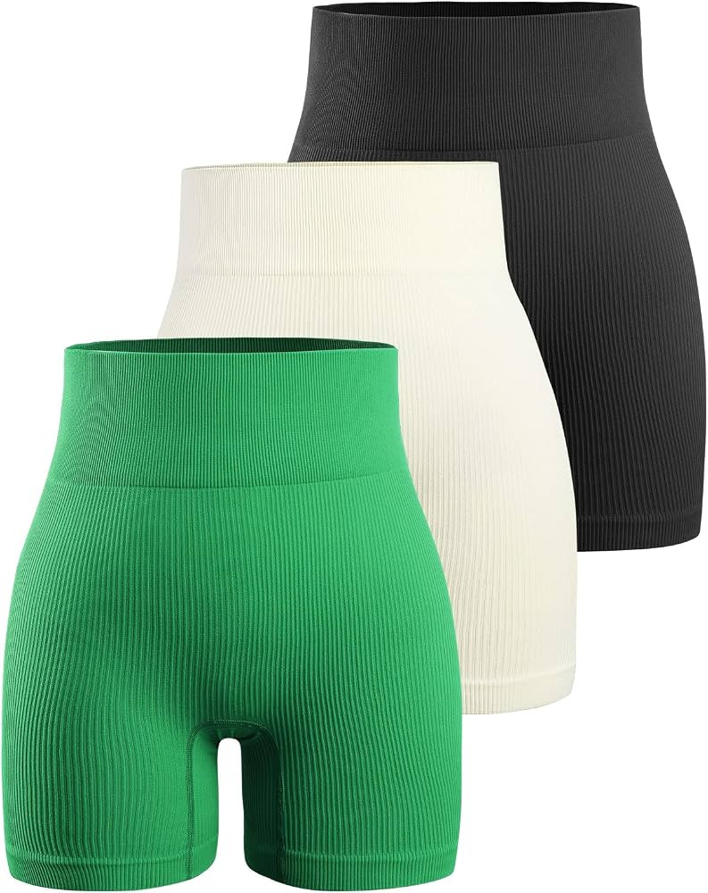 YNNTHY Women's 3 Piece Workout Shorts Yoga Seamless Ribbed High Waisted Spandex Booty Biker Short... | Amazon (US)