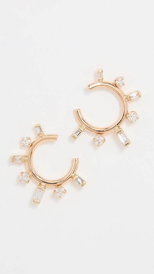 Zoe Chicco 14k Baguette & Prong Diamond Front to Back Circle Hoop Earrings | SHOPBOP | Shopbop