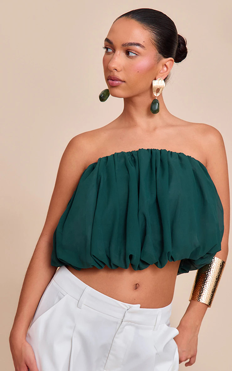 Teal Chiffon Puff Ball Bandeau | PrettyLittleThing US