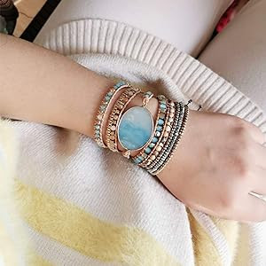 Plumiss Women Boho Handmade Natural Stone Crystal Leather Bead Wrap Bracelets Collection | Amazon (US)
