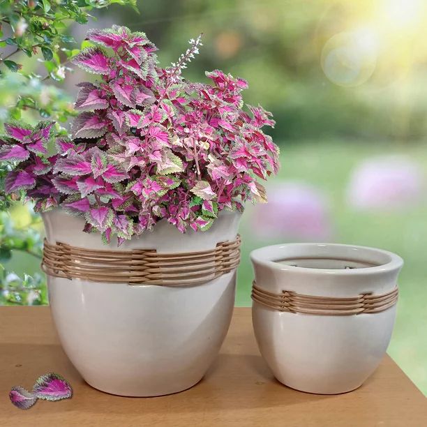 Better Homes & Gardens 8 inch/6 inch White Ceramic Basket Pot Set of 2 | Walmart (US)