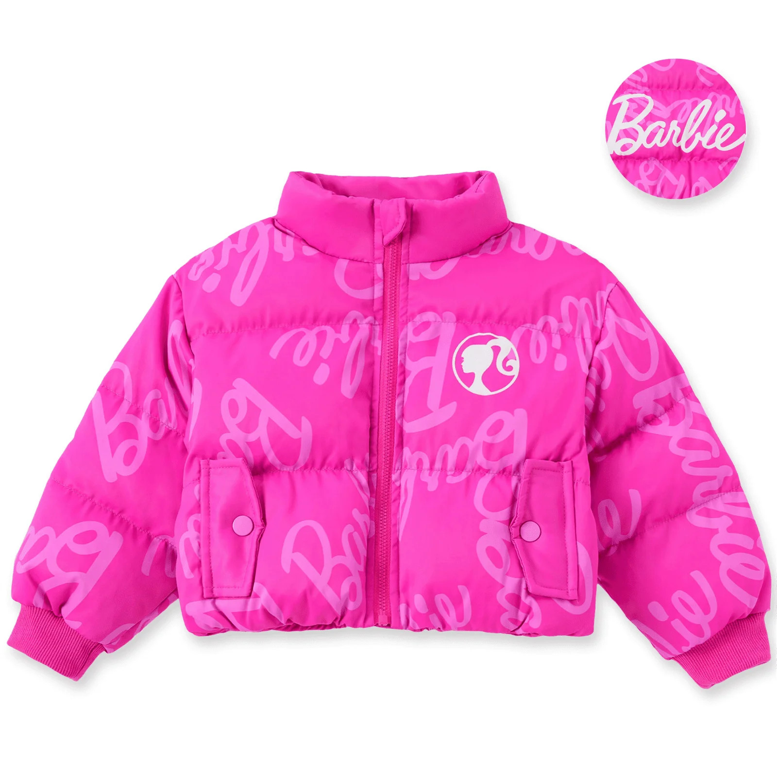 Barbie Toddler Girls Puffer Jacket Pink Graphic Allover Letter Print Outerwear Winter Coat Sizes ... | Walmart (US)