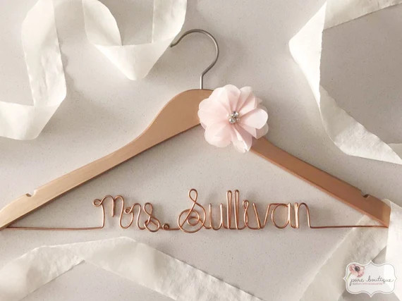 Mrs. Custom Wedding Dress Hanger with Rose Chiffon &amp; Rhinestone Decoration | Etsy (US)