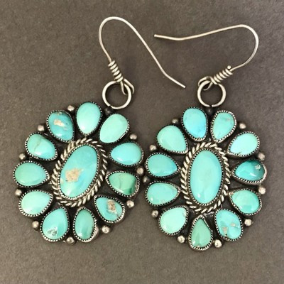 Vintage Native American Sterling Turquoise Cluster Earrings | eBay US