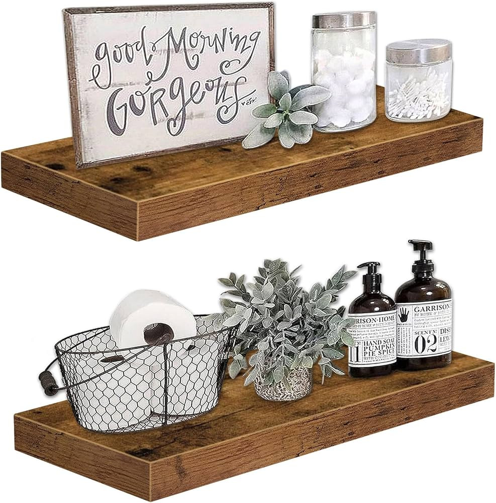 QEEIG Bathroom Shelves 24 inches Long Floating Shelf for Wall 24 x 9 inch Set of 2, Rustic Brown ... | Amazon (US)