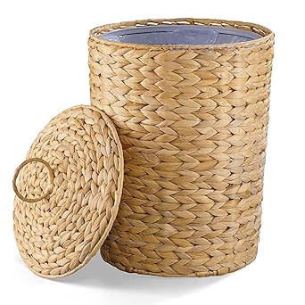BLUEWEST 3 Gallons Wicker Trash Can with Lid and Removable Liner, Wicker Rattan Bathroom Trash Ca... | Amazon (US)