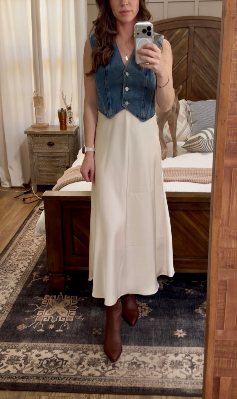 | spring outfits | jean vest outfit | church clothes ideas | vest and satin skirt | high boots outfits |

#LTKFestival #LTKootd #LTKWorkwear