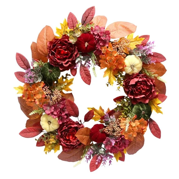Peonies and Hydrangeas Wreath, Multicolor, 24", Fall by Way To Celebrate | Walmart (US)