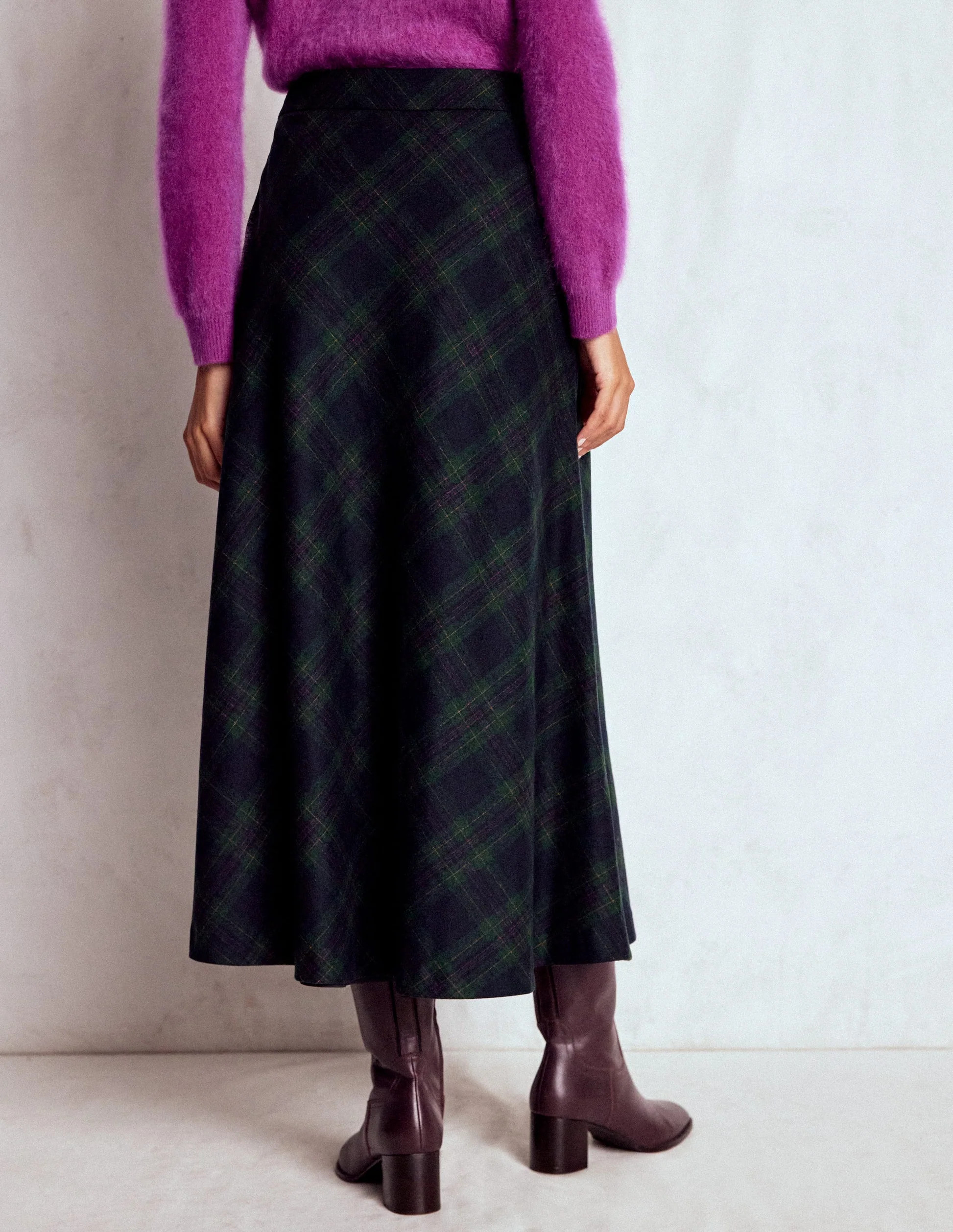 Hayley Wool Midi Skirt-Navy and Green Tonal Check | Boden (US)